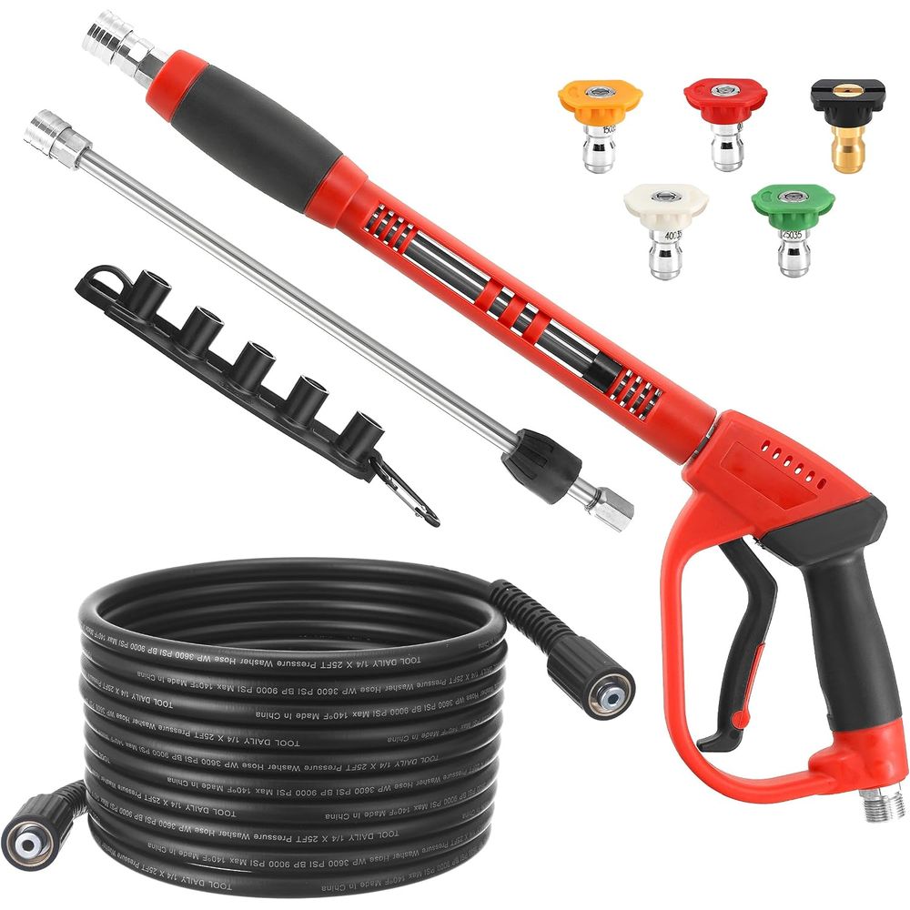 Power Washer Gun Replacement - ชุดปืนฉีดน้ำแรงดันสูงและสายยาง, สายยางฉีดน้ำแรงดันสูงยาว 25 ฟุต | ข้อต่อ