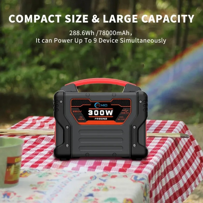 Quality Outdoor Power - สถานีไฟฟ้าพกพาคุณภาพดี 300W 299.7Wh เครื่องกำเนิดพลังงานแสงอาทิตย์ พร้อมพอร์ตชาร์จไร้สาย USB-C