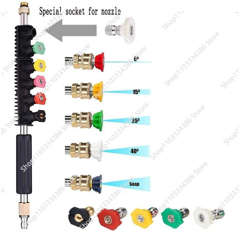 Power Washer Gun Replacement - ชุดอุปกรณ์ทำความสะอาดรางน้ำด้วยเครื่องฉีดน้ำแรงดันสูง พร้อมก้านต่อแบบยืดหดได้ หัวฉีดทำความสะอาดหน้าต่าง 9 ชิ้น