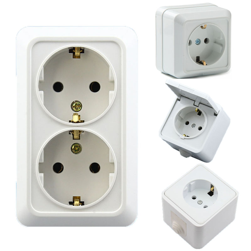 Outdoor Kitchen Power Outlet - เต้ารับไฟฟ้าติดผนังแบบกันน้ำ ป้องกันรังสียูวี สีขาว เยอรมัน 10A 16A