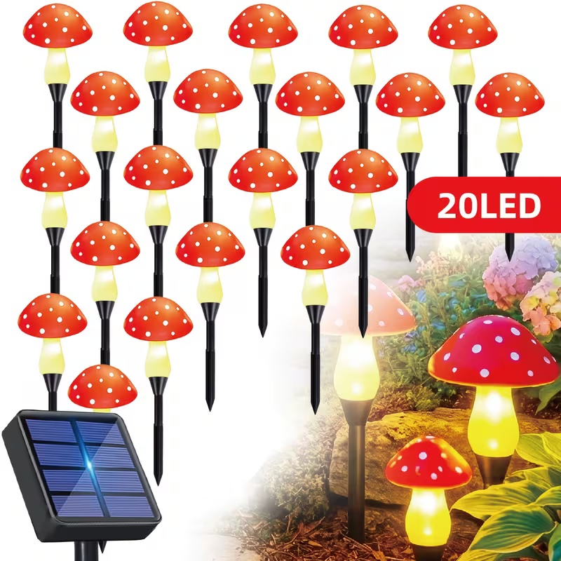 Outdoor Power For Wedding - ไฟ LED พลังงานแสงอาทิตย์รูปเห็ด สำหรับตกแต่งสวนกลางแจ้ง ไฟประดับเทศกาล โคมไฟพลังงานแสงอาทิตย์สำหรับลานบ้าน