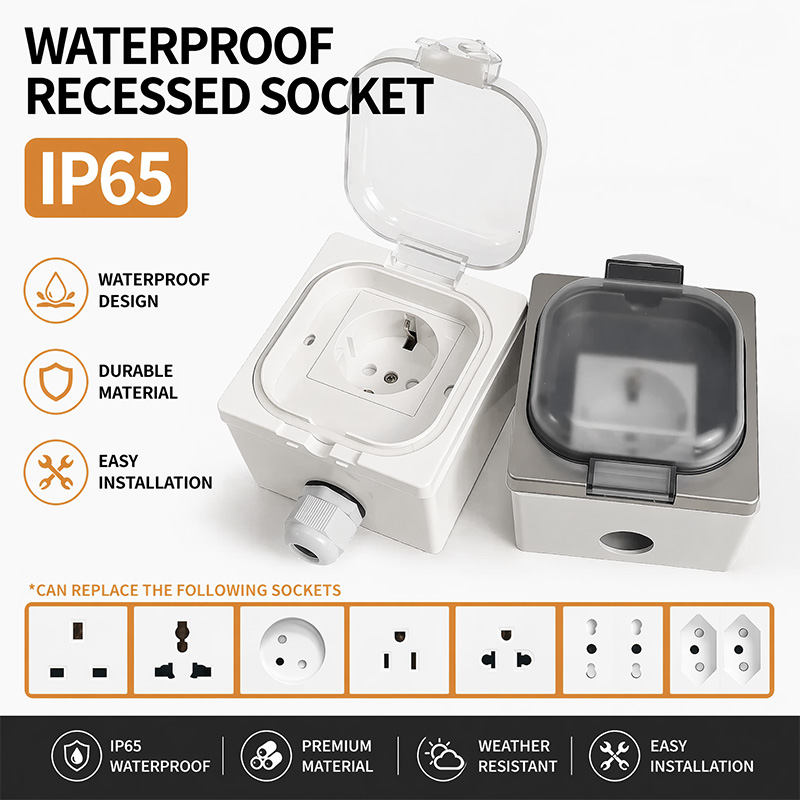 Outdoor Kitchen Power Outlet - IP65 กล่องซ็อกเก็ตกันน้ำกลางแจ้ง ปลั๊กไฟแบบฝังผนังพร้อมฝาปิด EU UK US