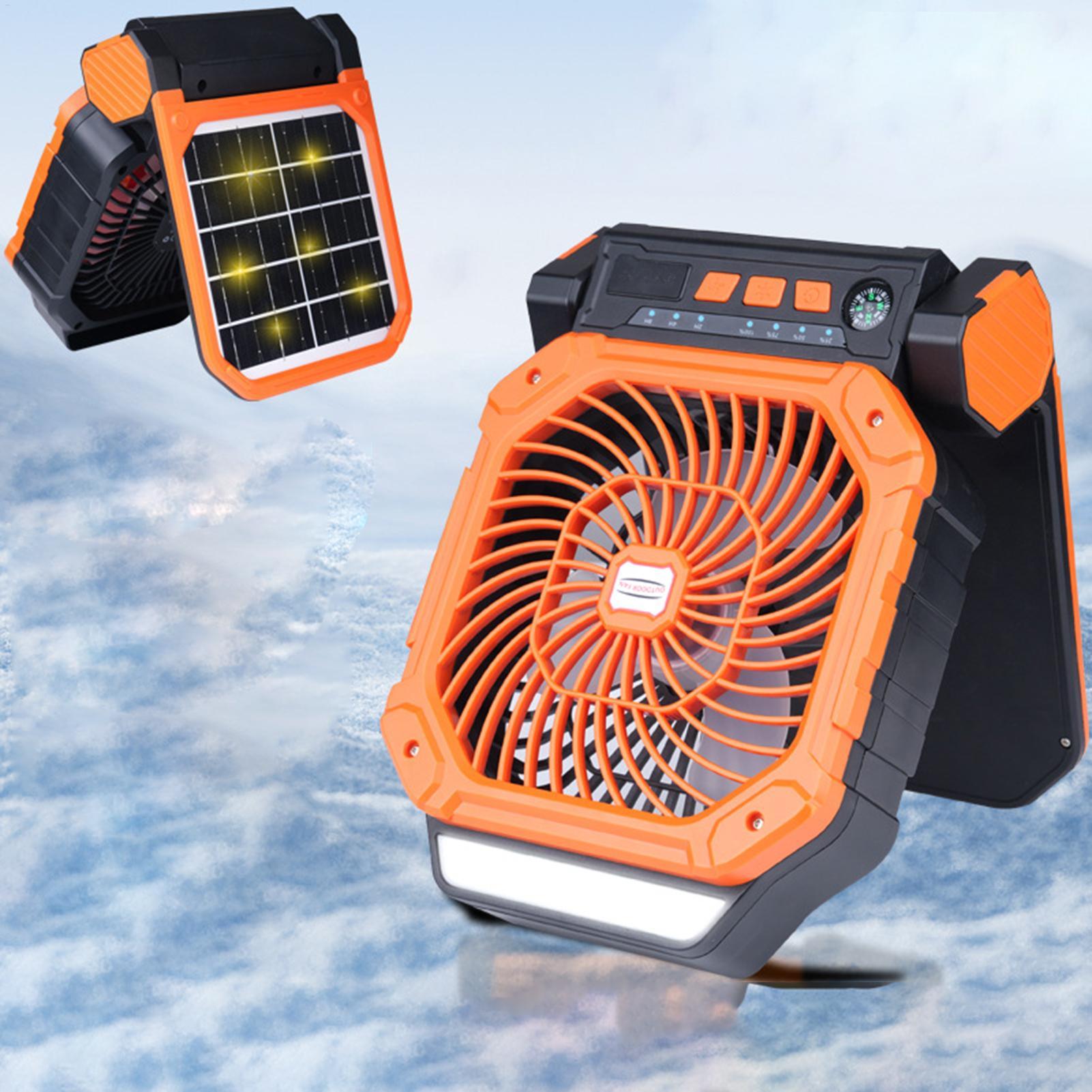 Outdoor Power With Timer - พัดลมกลางแจ้งพลังงานแสงอาทิตย์ ชาร์จผ่าน USB พัดลมสำหรับตั้งแคมป์ ปรับได้ 90