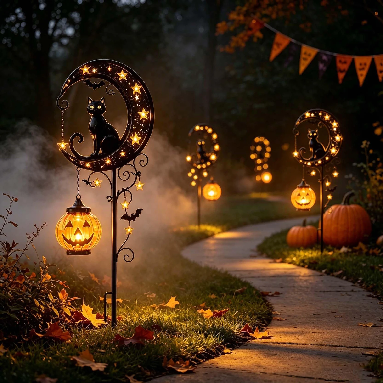 ไฟประดับสวนรูปแมวดำ ฟักทอง และ - Outdoor Yard Power Stake บทวิจารณ์และราคา